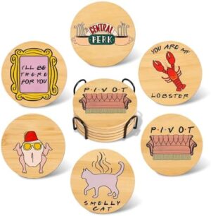 FRIENDS Coasters Set of 6 - Friends TV Show Merchandise,Bamboo Coasters for Drinks with Coaster Holder,FRIENDS TV Show Gifts,Friends TV Show Decor,Friends Merchandise for Friends Fans