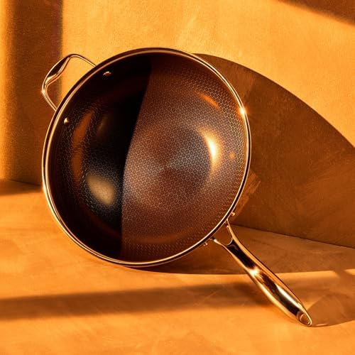 Hexclad Hybrid Nonstick Commercial Cookware 7 Piece Set with Lids and Wok, Metal Utensil Safe, Induction Ready