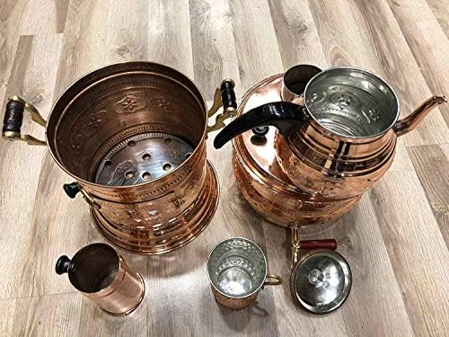 Tubibu Copper Samovar Tea Pot Set Charcoal Handmade Real Copper Samovar