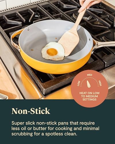 Caraway Nonstick Ceramic Cookware Set (12 Piece) Pots, Pans, Lids and Kitchen Storage - Non Toxic, PTFE & PFOA Free - Oven Safe & Compatible with All Stovetops (Gas, Electric & Induction) - Cream