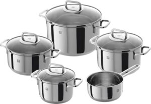 Zwilling 5-Piece Pot-Set, with 4 Lids, Suitable for Induction, Stainless Steel, Quadro,60 x 50 x 30 cm